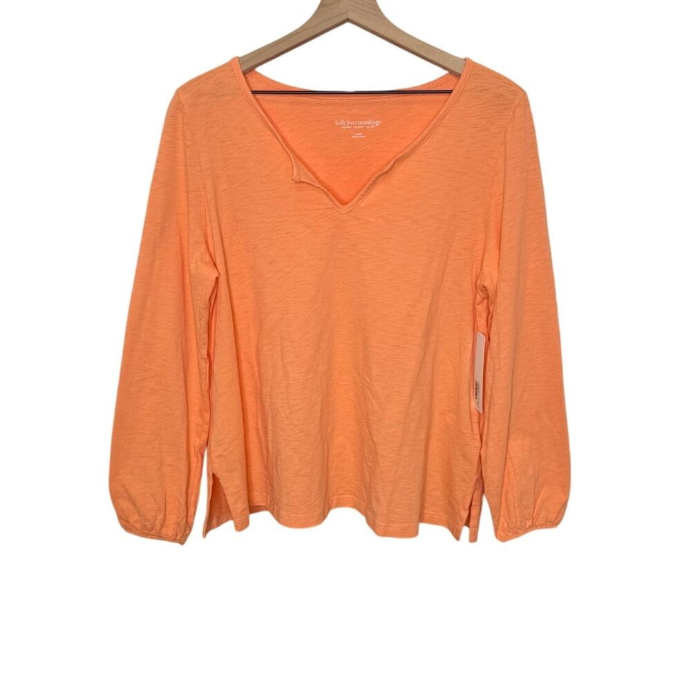 SOFT SURROUNDINGS NWT Women's Lar Hepburn Top V Neck Long Sleeve Cadmium Orange
